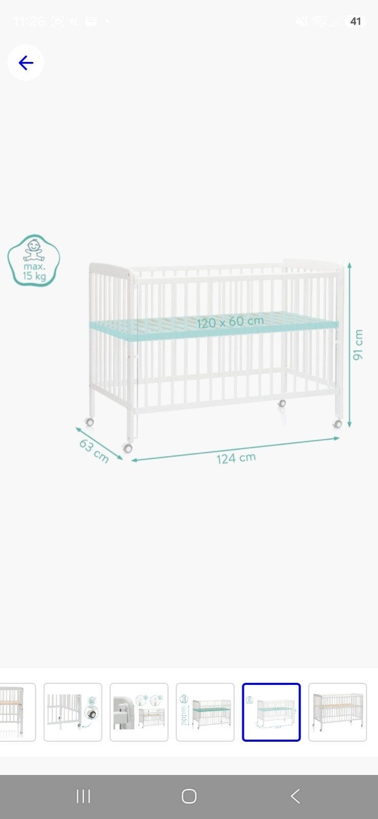 Wit babybedje/ledikant met verstelbare bodem en wielen, Kinderen en Baby's, Babywiegjes en Ledikanten, Ophalen, Zo goed als nieuw
