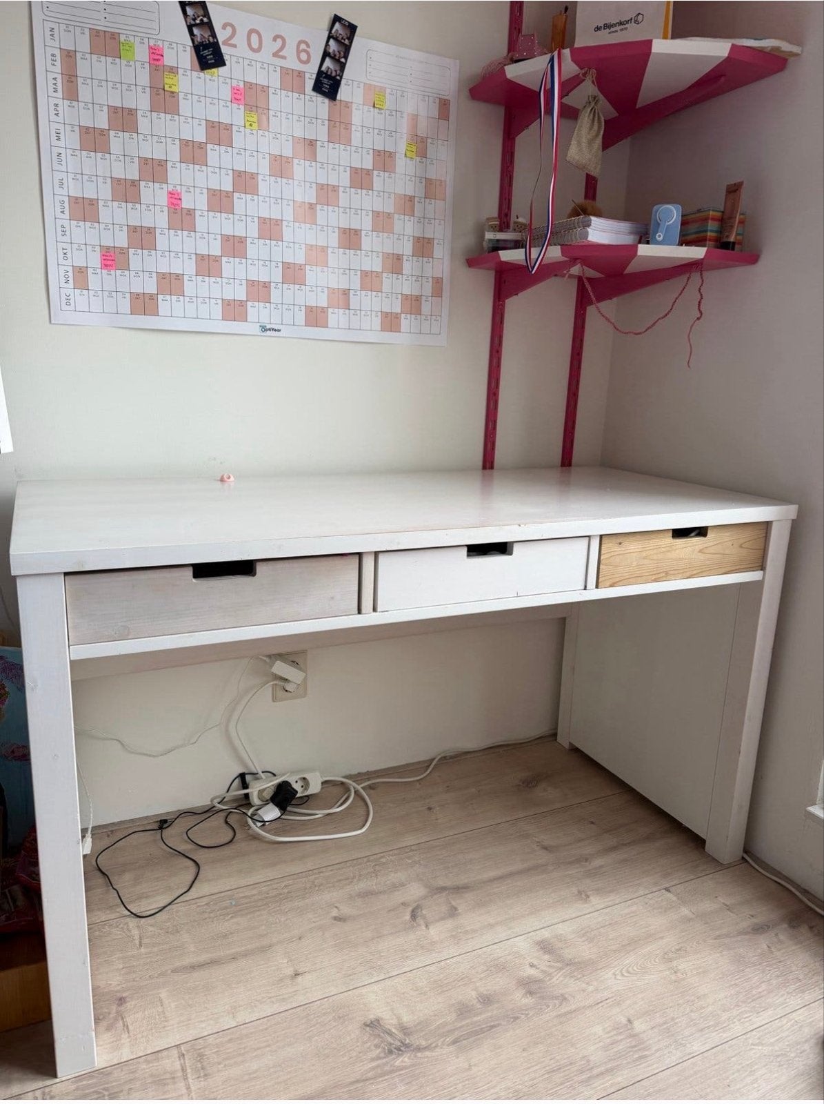 Bopita Basic wood bureau grenen white wash, Ophalen, Gebruikt, Computerbureau, Wit