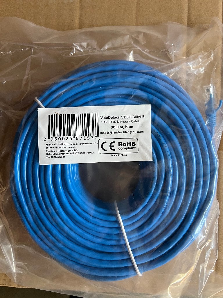Internetkabel CAT6 30 meter blauw UTP Netwerkkabel (NIEUW), S, Nieuw, Ophalen of Verzenden, S