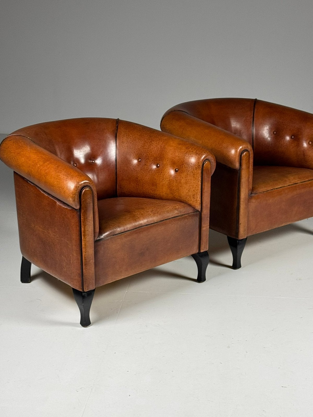 Set clubfauteuils schapenleer klassiek, Ophalen, Zo goed als nieuw, 75 tot 100 cm