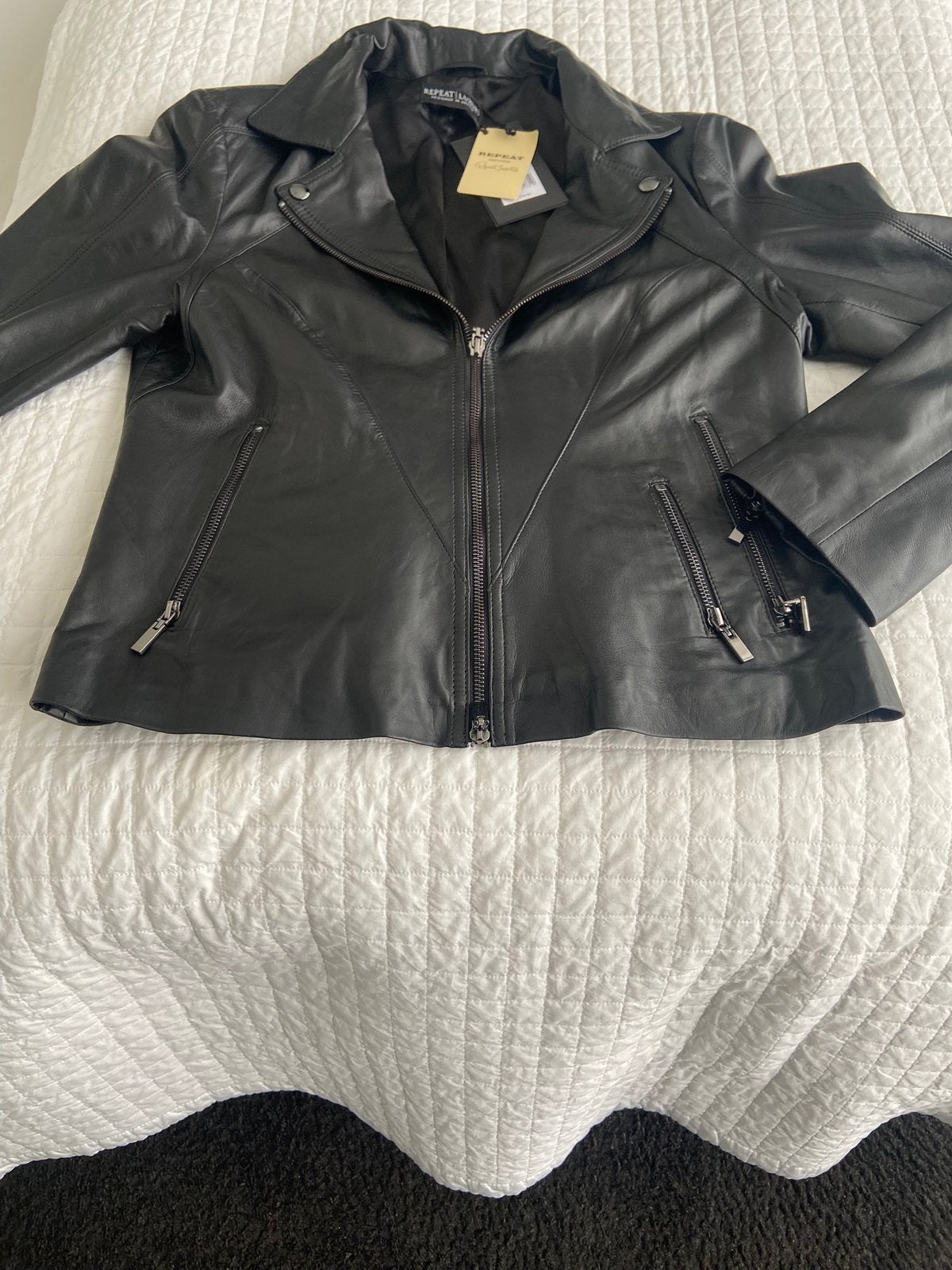 Repeat luxury leren jasje.  Nieuw met kaartje., Repeat luxury, Verzenden, Zwart, Maat 42/44 (L)