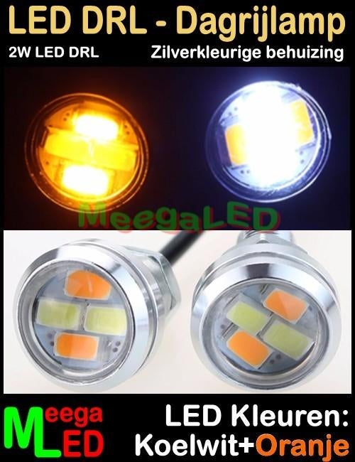 LED Auto Dagrijverlichting DRL zilver 2 Watt - Wit / Oranje, Ophalen of Verzenden, Nieuw