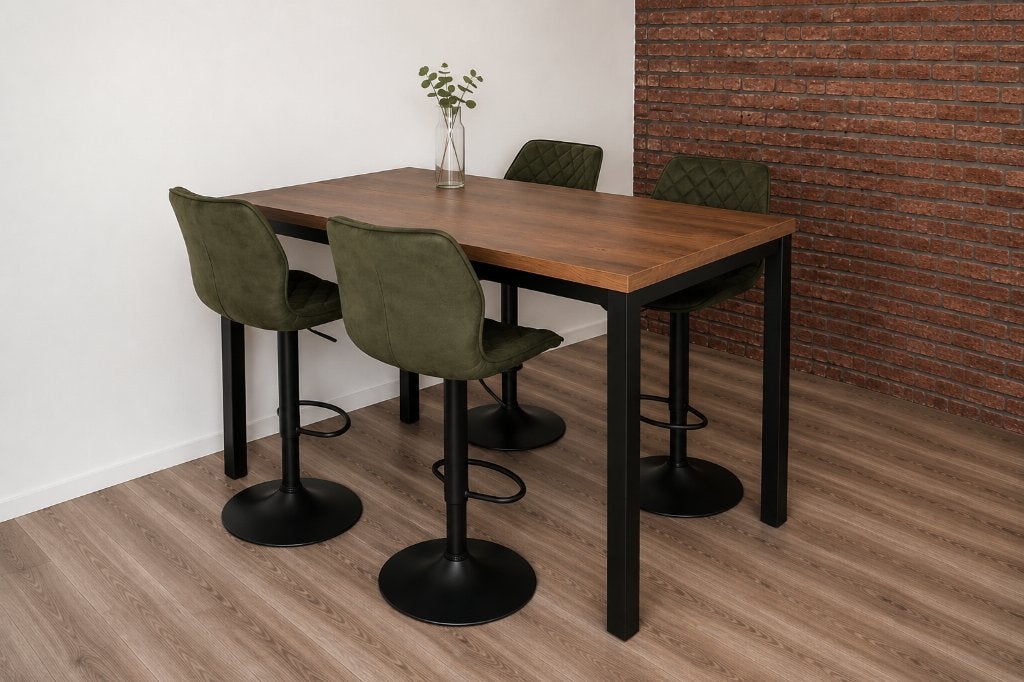 Industriële bartafel met 4 verstelbare barkrukken, 100 tot 150 cm, 50 tot 100 cm, Zo goed als nieuw, Vier personen