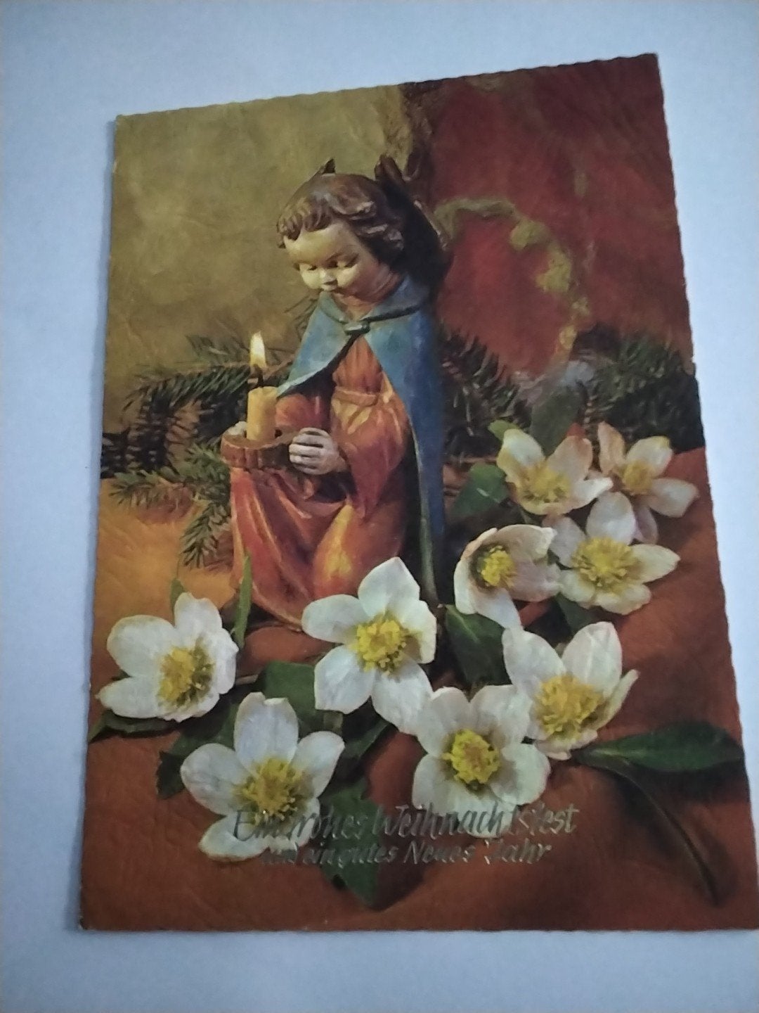 Oude kerstkaart met engel en kaars, 'Ein gutes Neues Jahr', Ophalen of Verzenden