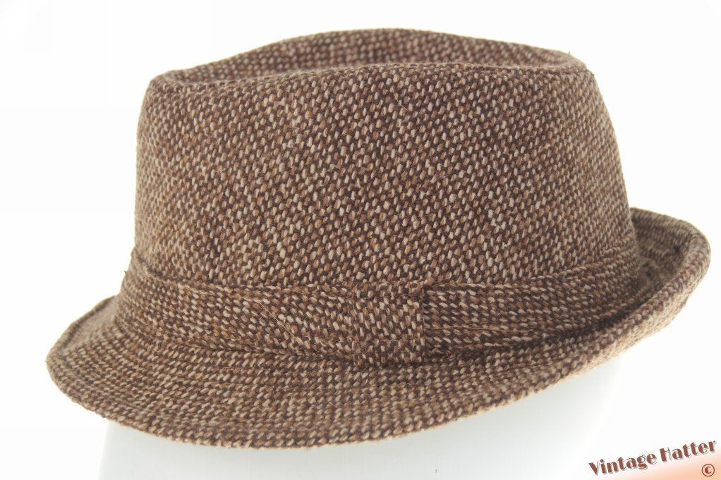 Vintage Vissershoed trilby Jennyfer bruin beige wol mix 57, Hoed, Ophalen of Verzenden, Jennyfer, 57 cm (M, 7⅛ inch) of minder