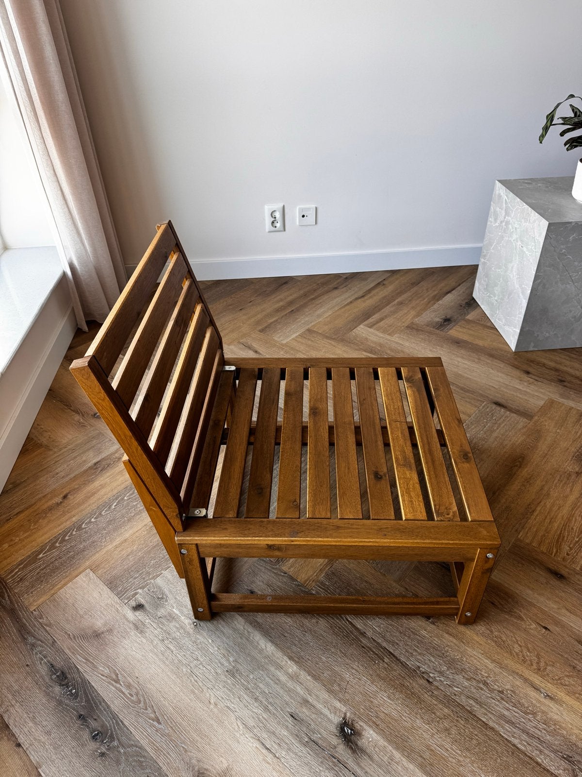 2x Houten zitbank met opbergkist incl. kussens IKEA, Huis en Inrichting, Stoelen, Ophalen, Twee, Bruin, Zo goed als nieuw