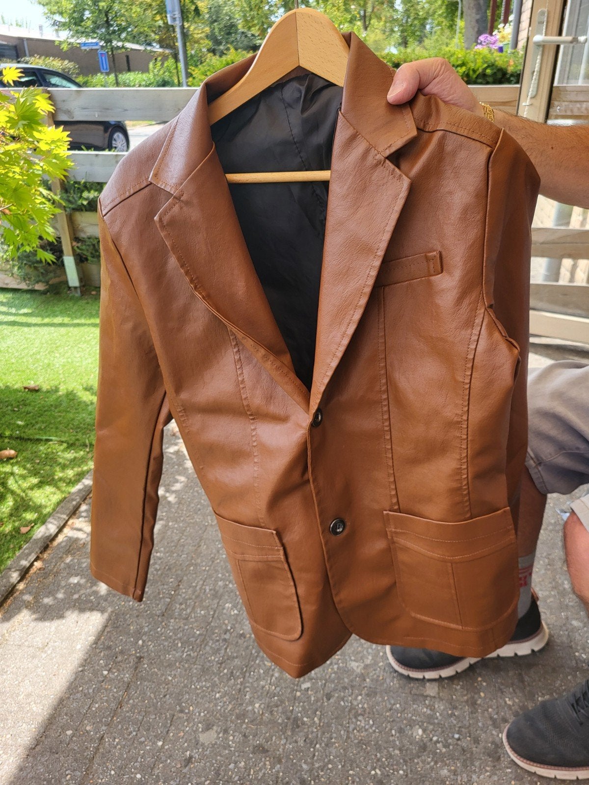 Bruine leren blazer voor heren, Kleding | Heren, Kostuums en Colberts, Ophalen, Nieuw, Maat 46 (S) of kleiner, Onbekend