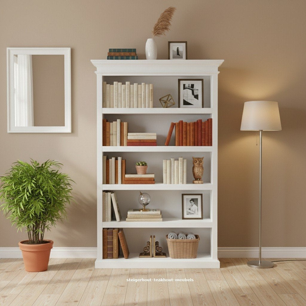 Witte boekenkast landelijk - mahoniehout - Nova Solo, 200 cm of meer, Overige houtsoorten, 25 tot 50 cm, Landelijk en cottage
