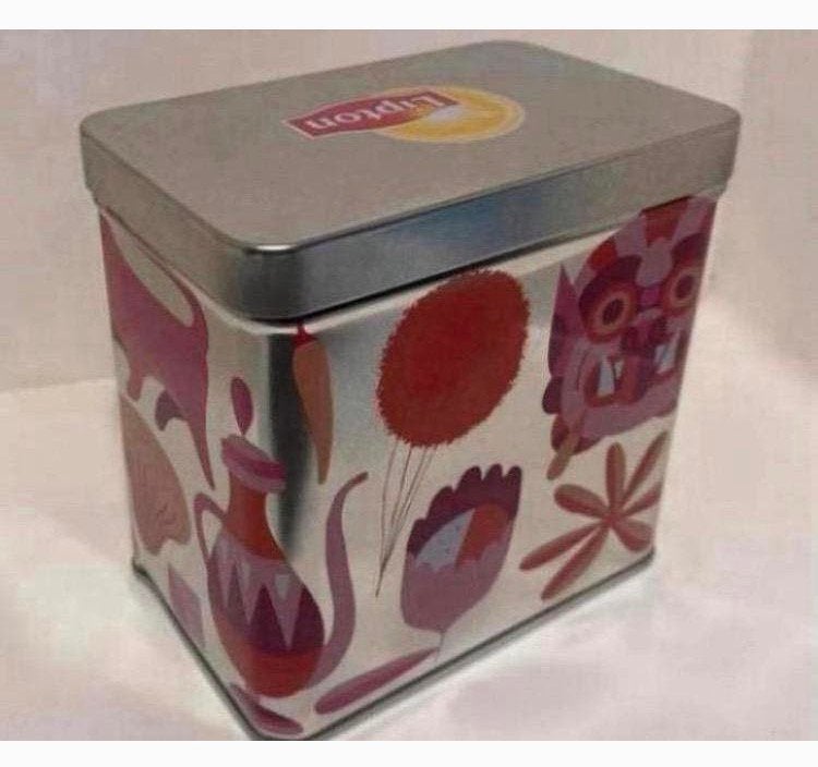 Nieuw blik van Lipton thee met rondom print. Roze tinten., Ophalen of Verzenden, Zo goed als nieuw, Overige, Overige merken