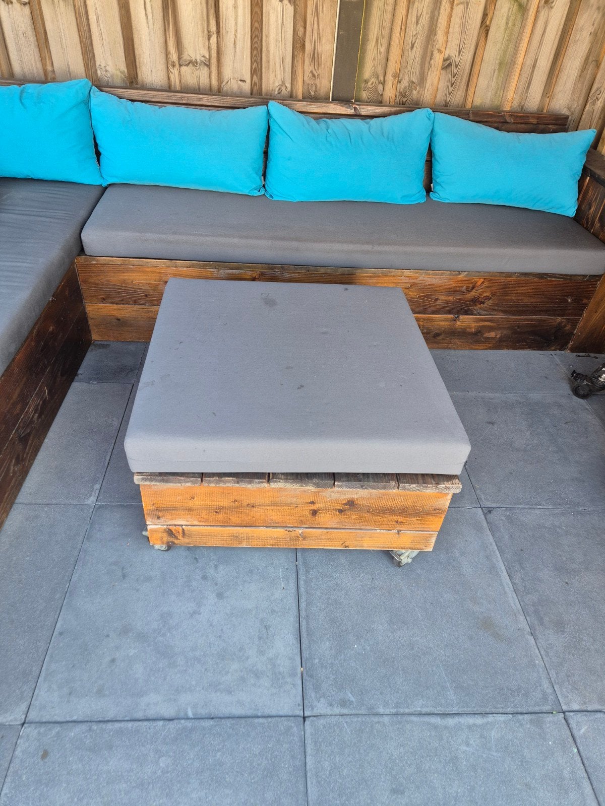 Steigerhouten loungeset met kussens, Tuin en Terras, Ophalen, Gebruikt, Bank, Meer dan 8 zitplaatsen