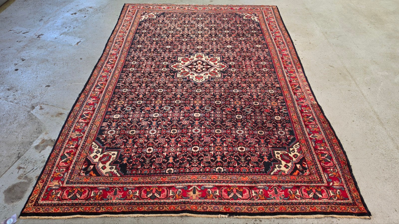 Handgeknoopt vintage Perzisch wol Husseinabad tapijt 214x316