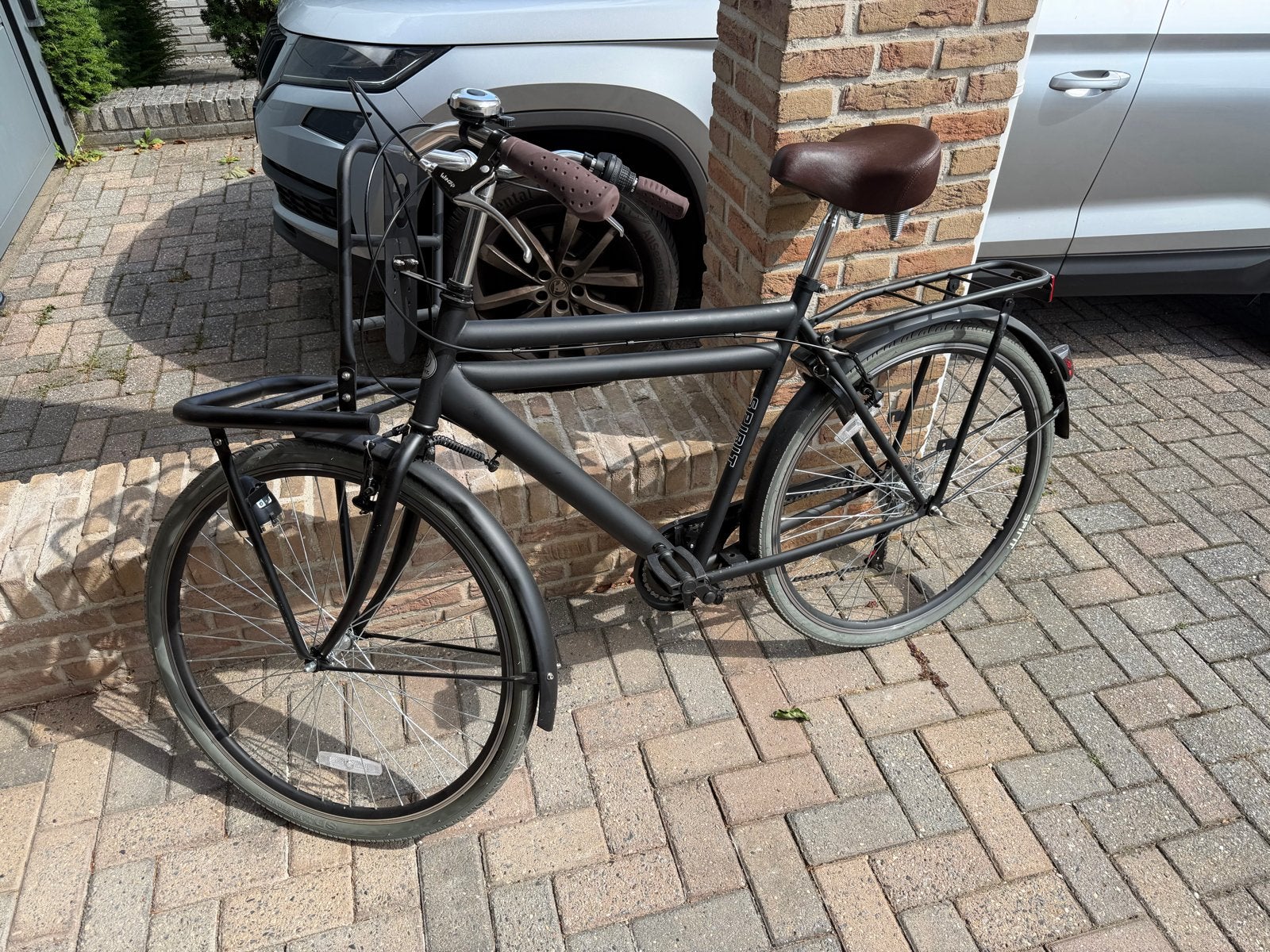 Zwarte transportfiets met voordrager, 58cm framemaat, Gebruikt, Versnellingen, 57 tot 61 cm, Ophalen