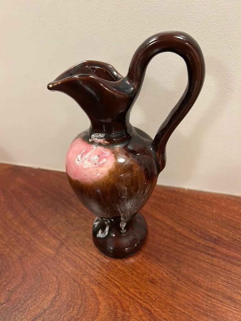 Vintage Vallauris vaas kruik bruin roze, Ophalen of Verzenden