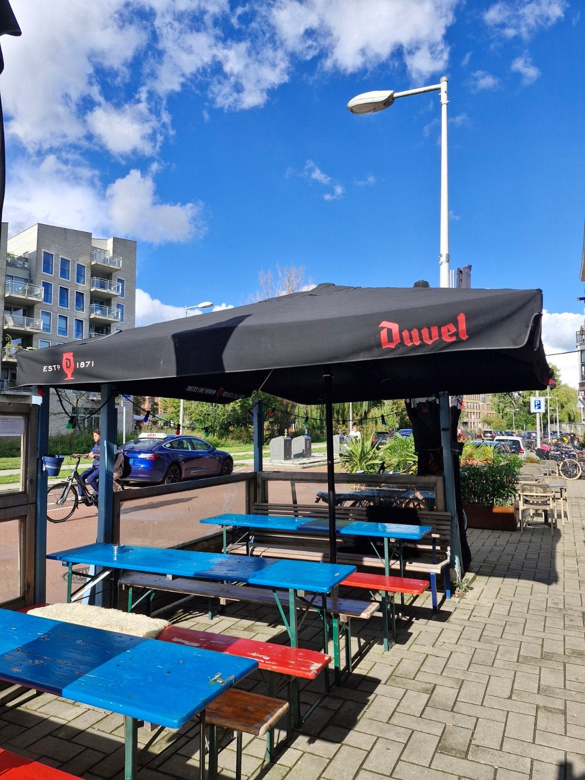 3 Duvel Parasols in goede staat - horeca, Tuin en Terras, Ophalen, 3 tot 4 meter, Overige typen
