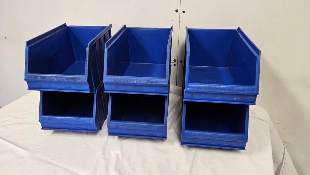 6 blauwe Overtoom N3 magazijnbakjes, Doe-het-zelf en Verbouw, Kratten en Dozen, Ophalen, Gebruikt, Overige typen, Minder dan 35 cm
