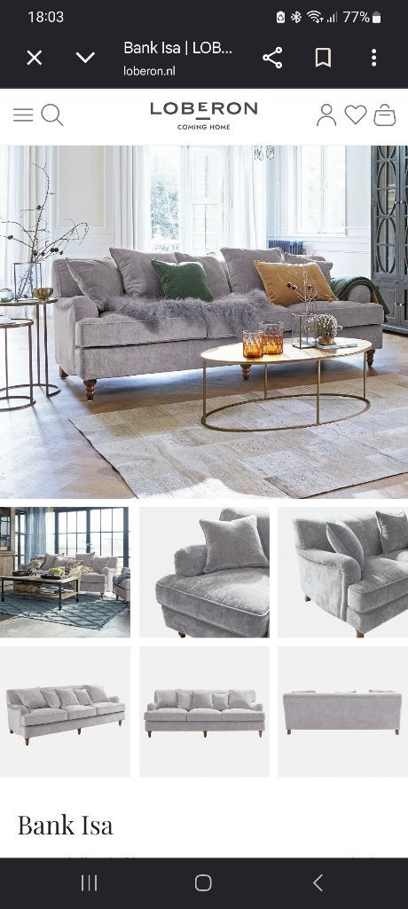 Landelijke 3 zits bank van loberon grijs taupe (2 stuks), Ophalen, Gebruikt, Driepersoons, 75 tot 100 cm