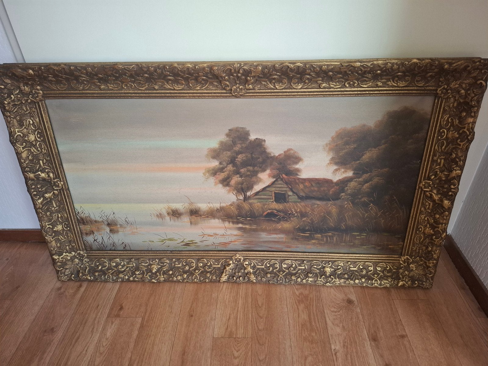 Olieverfschilderij: Huisje aan het water, Hollandse stijl, Antiek en Kunst, Kunst | Schilderijen | Klassiek, Ophalen
