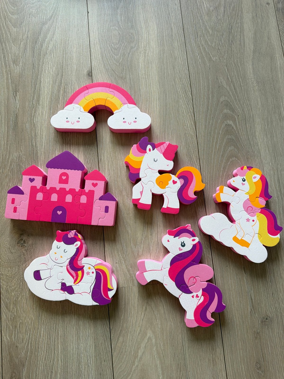 Eenhoorn en Regenboog Houten Puzzels voor Kinderen, Ophalen, 2 tot 4 jaar, Zo goed als nieuw, Van hout