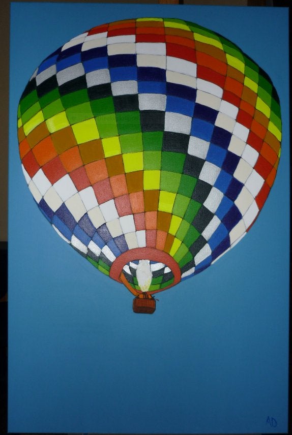 Luchtballon, Ophalen, Acrylverf, Overig onderwerp, Handgeschilderd