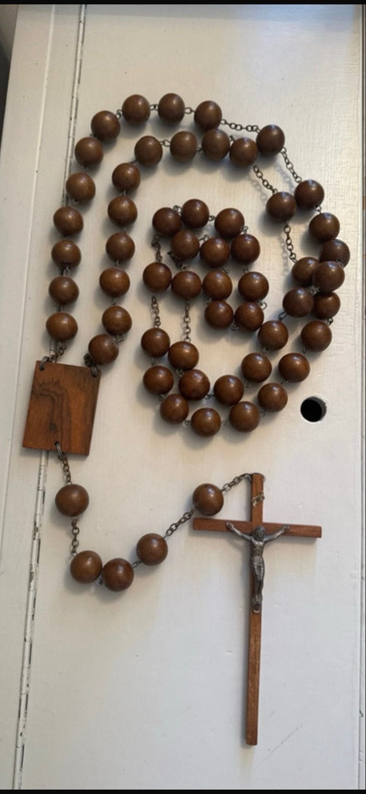 Antieke houten rozenkrans met metalen kruis, Antiek en Kunst, Ophalen of Verzenden