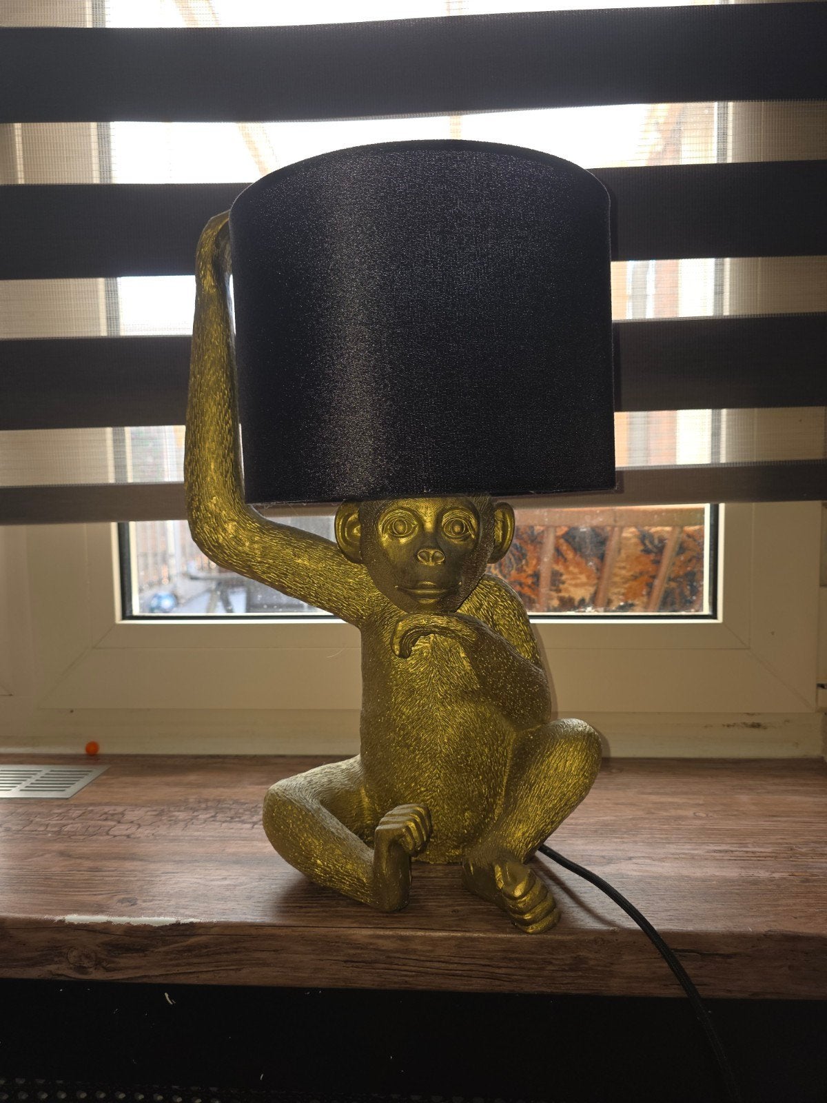 Gouden Aap Lamp met Zwarte Kap, Huis en Inrichting, Ophalen, Zo goed als nieuw, Goud, Modern