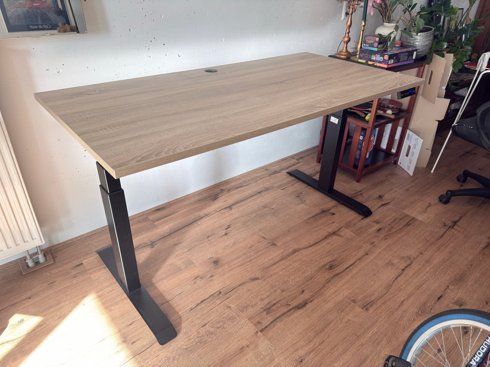 Stabureau 160x80, elektrisch verstelbaar, eiken look, Zit-sta bureau, Gebruikt, Hout, Bruin