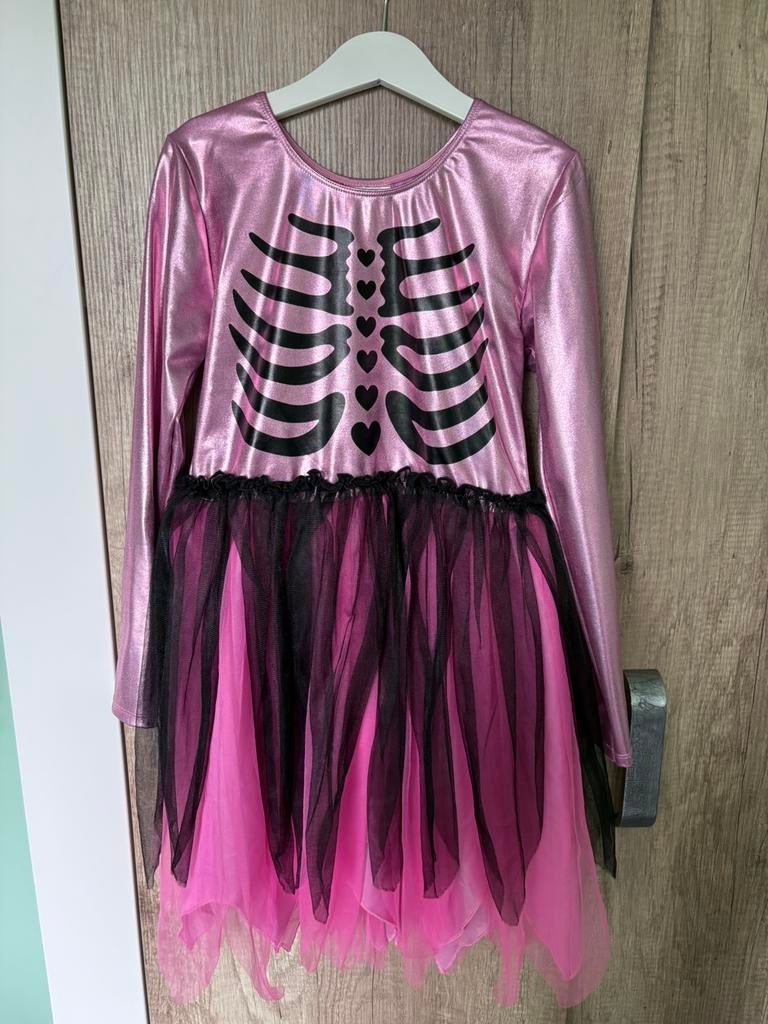 Roze skelet halloween jurk zgan H&M maat 134/140, Kinderen en Baby's, Carnavalskleding en Verkleedspullen, Ophalen of Verzenden