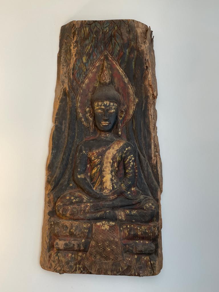 Prachtig Boeddha wandpaneel - Houtsnijwerk, Ophalen, 50 - 100 cm, Handgemaakt, Wanddecoratie