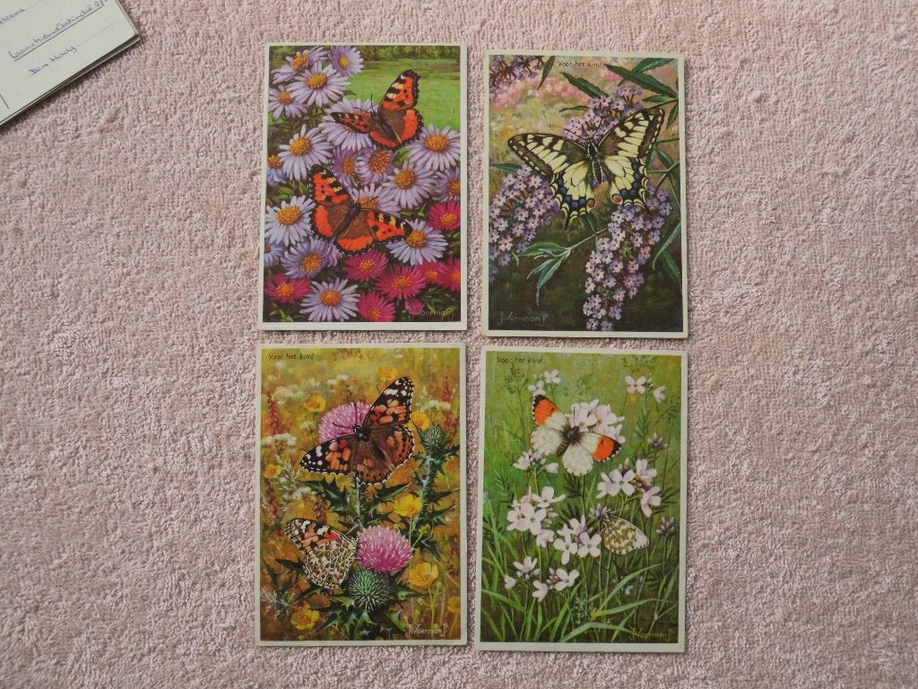 Set van 4 vintage vlinder ansichtkaarten, Gelezen, Ophalen of Verzenden, Natuur algemeen, J. Voerman Jr