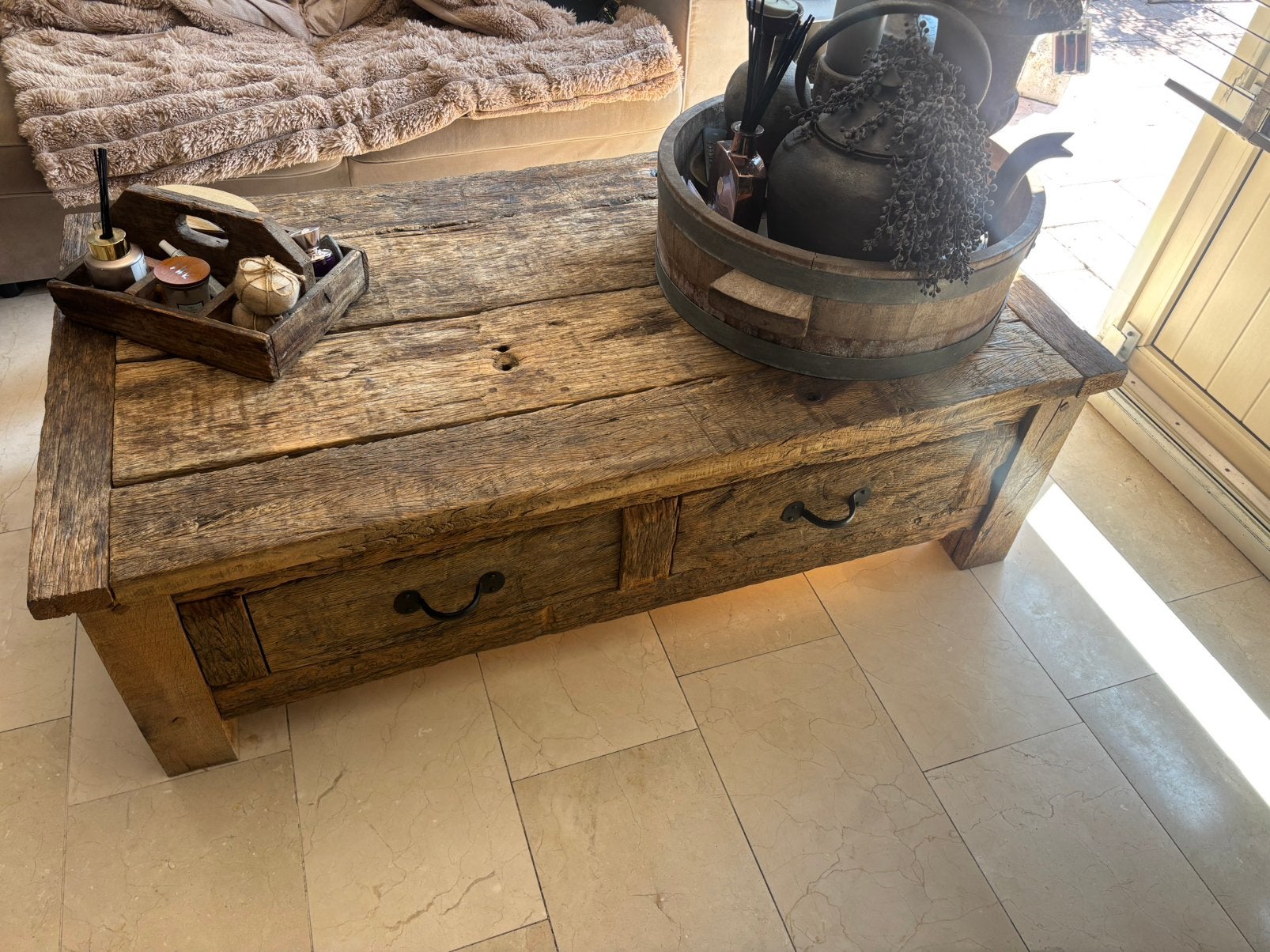 Salon tafel van wagon hout, Ophalen of Verzenden, Zo goed als nieuw, 100 tot 150 cm, 50 tot 75 cm