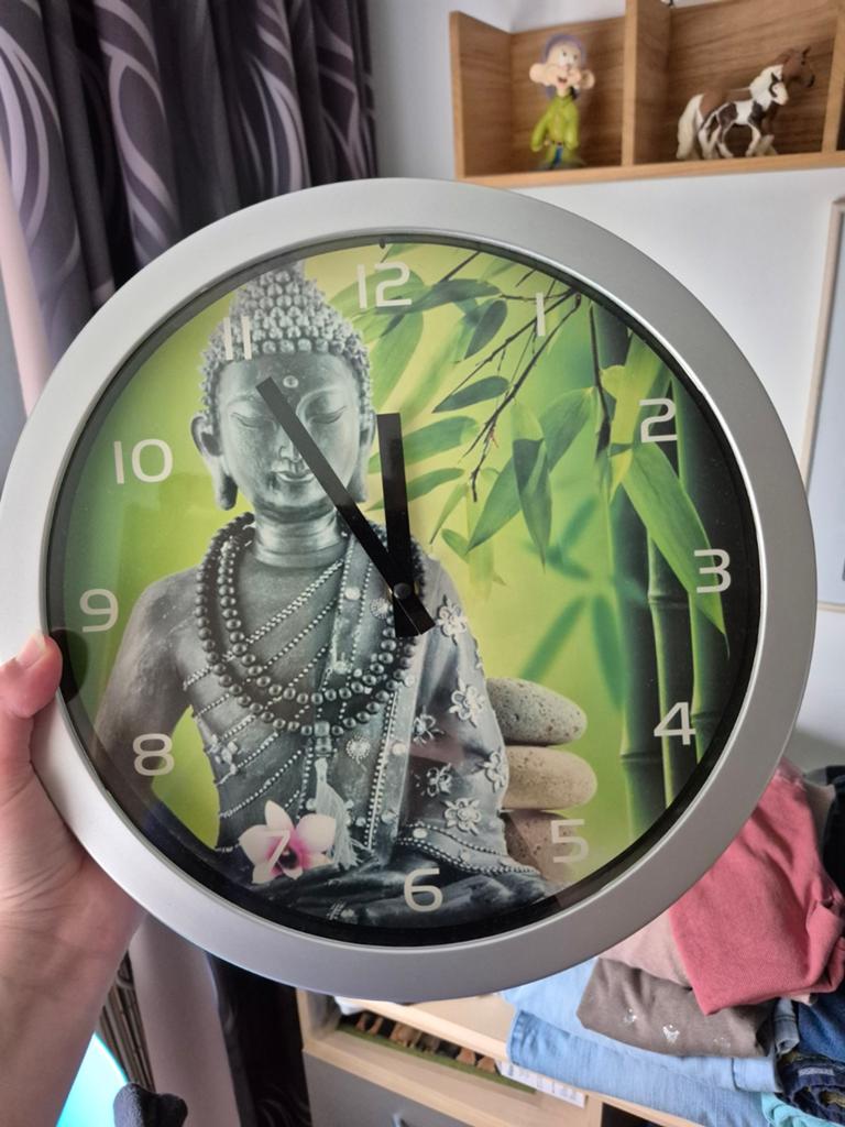 Buddha / boeddha klok groene bamboo achtergrond, Ophalen of Verzenden, Wandklok