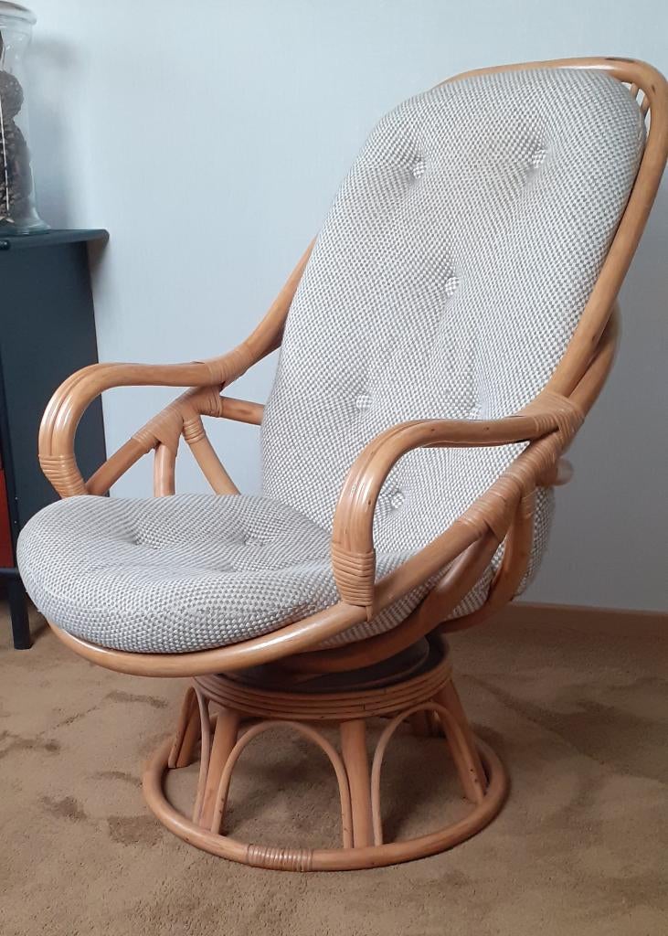 Vintage Manou/Rotan draaistoel, Ophalen, Gebruikt, Overige kleuren, Vintage