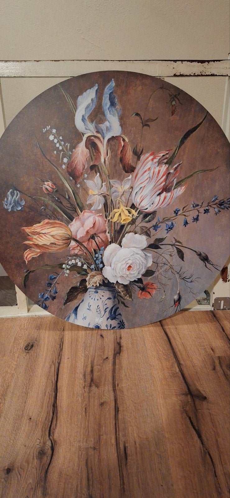 Wandcirkel / rond schilderij bloemen in vaas, Ophalen, Gebruikt, 75 tot 100 cm, Schilderij