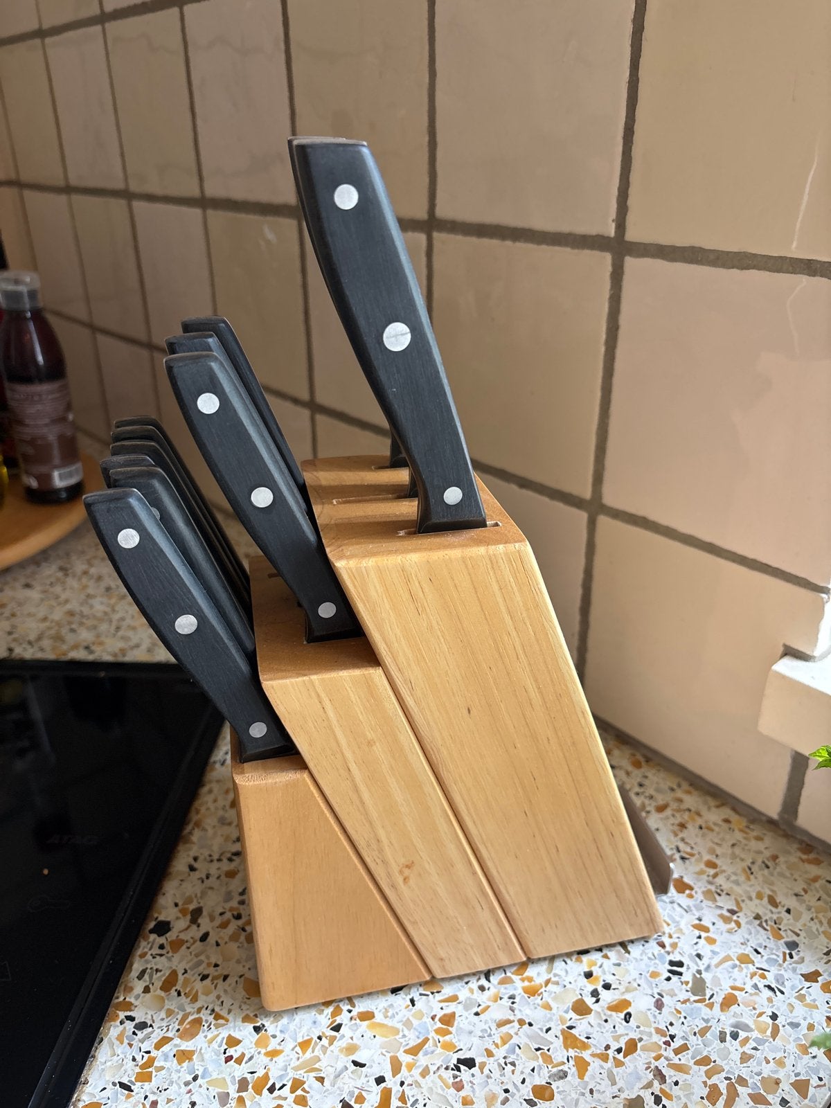 Messenblok met kookboekhouder - Weinig gebruikt, Ophalen, Overige typen, Hout, Zo goed als nieuw