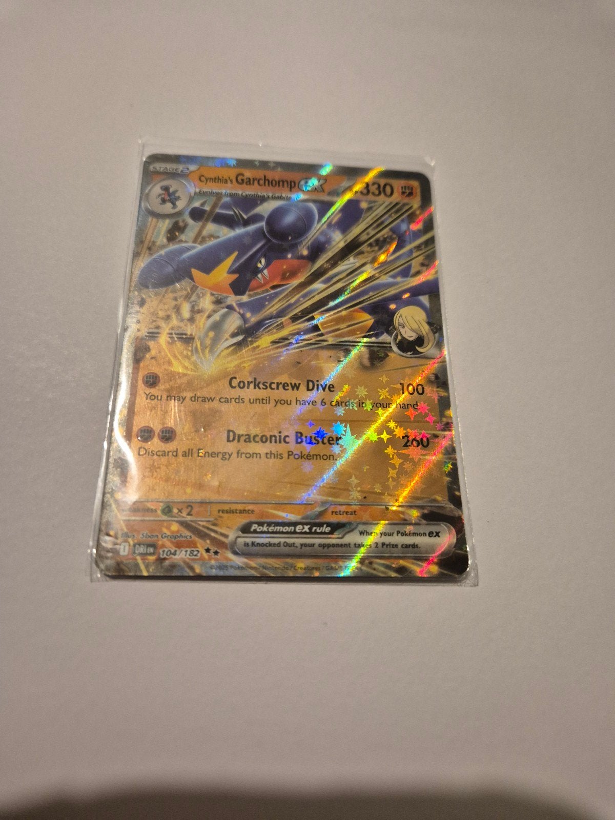 Cynthia's Garchomp & Giratina GX Pokémon Kaart, Ophalen of Verzenden, Zo goed als nieuw, Losse kaart, Foil