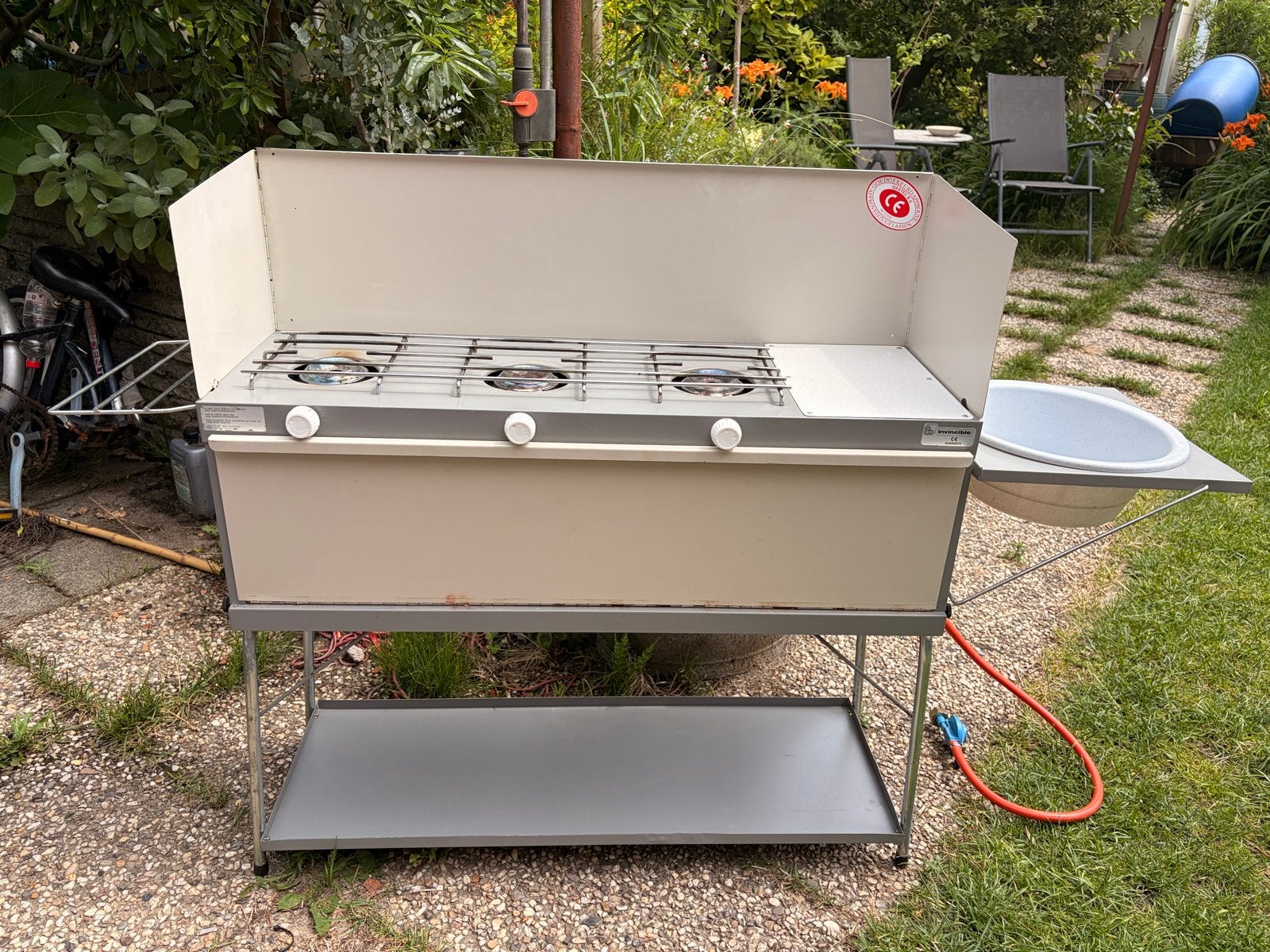 Campingkeuken met 3-pits gasfornuis en wasbak, Caravans en Kamperen, Ophalen, Gebruikt