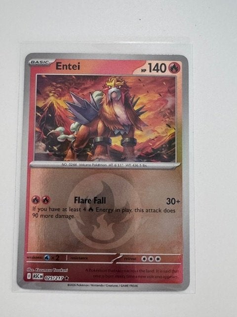 Pokemon Entei 025/217 - ASC - Reverse Holo, Ophalen of Verzenden, Zo goed als nieuw, Losse kaart, Foil
