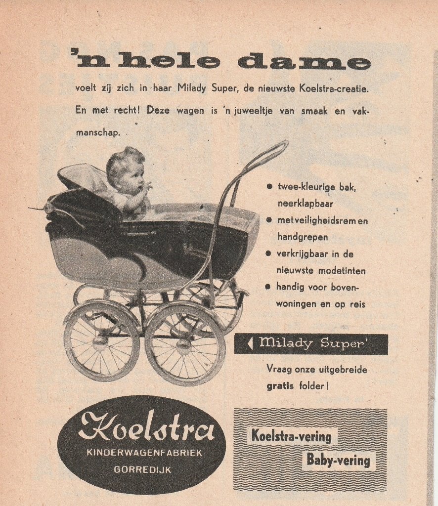 Retro reclame 1956 Koelstra kinderwagen Milady Super, Verzenden, Overige typen