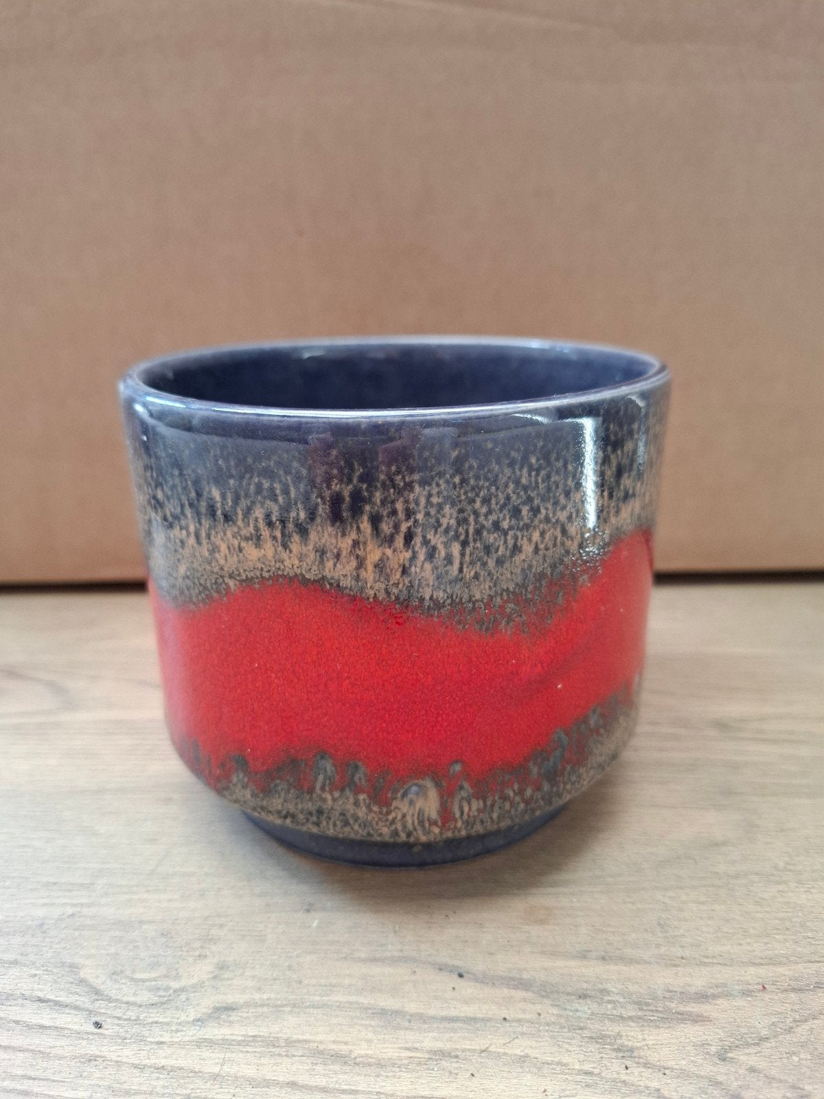 Vintage Keramieken Bloempot - Rood & Blauw Glazuur, Ophalen