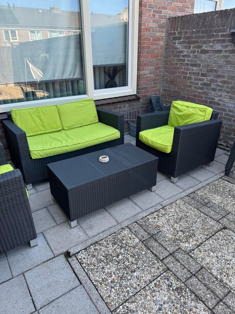 Loungeset tuinset met kussens en kussenbox, Ophalen of Verzenden, Zo goed als nieuw, Kunststof