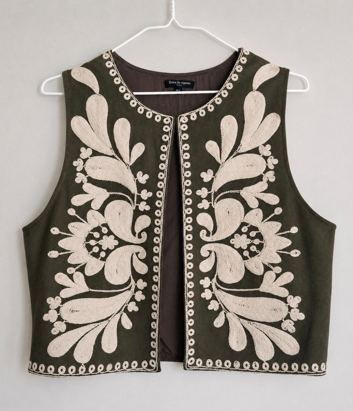 Geborduurde Groene Gilet groen suede, Ophalen of Verzenden, Zo goed als nieuw, Maat 38/40 (M), Groen