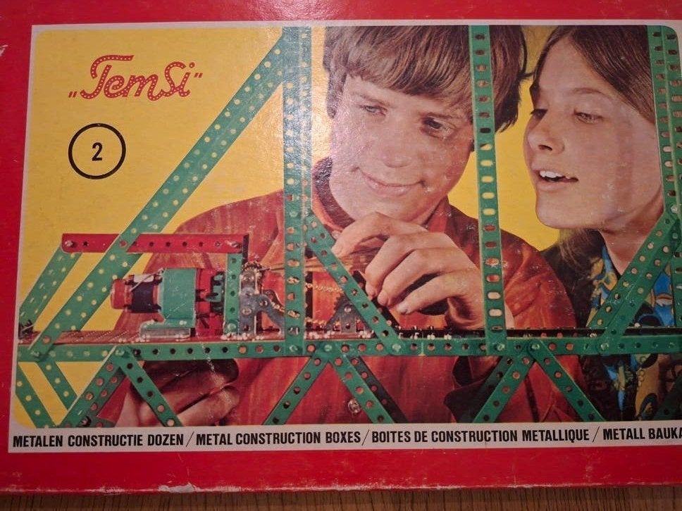 Vintage Temsi Metalen Constructie Doos 2 met Boekje, Ophalen of Verzenden