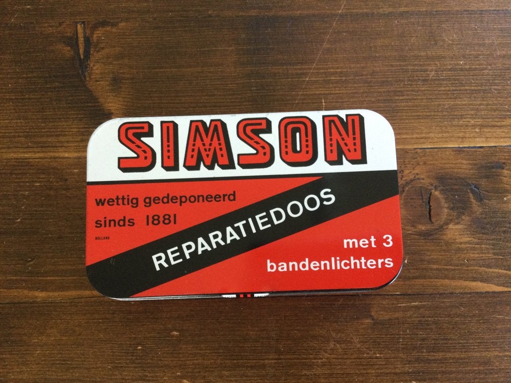 Oud vintage blikje Simson reparatiedoos, Ophalen of Verzenden
