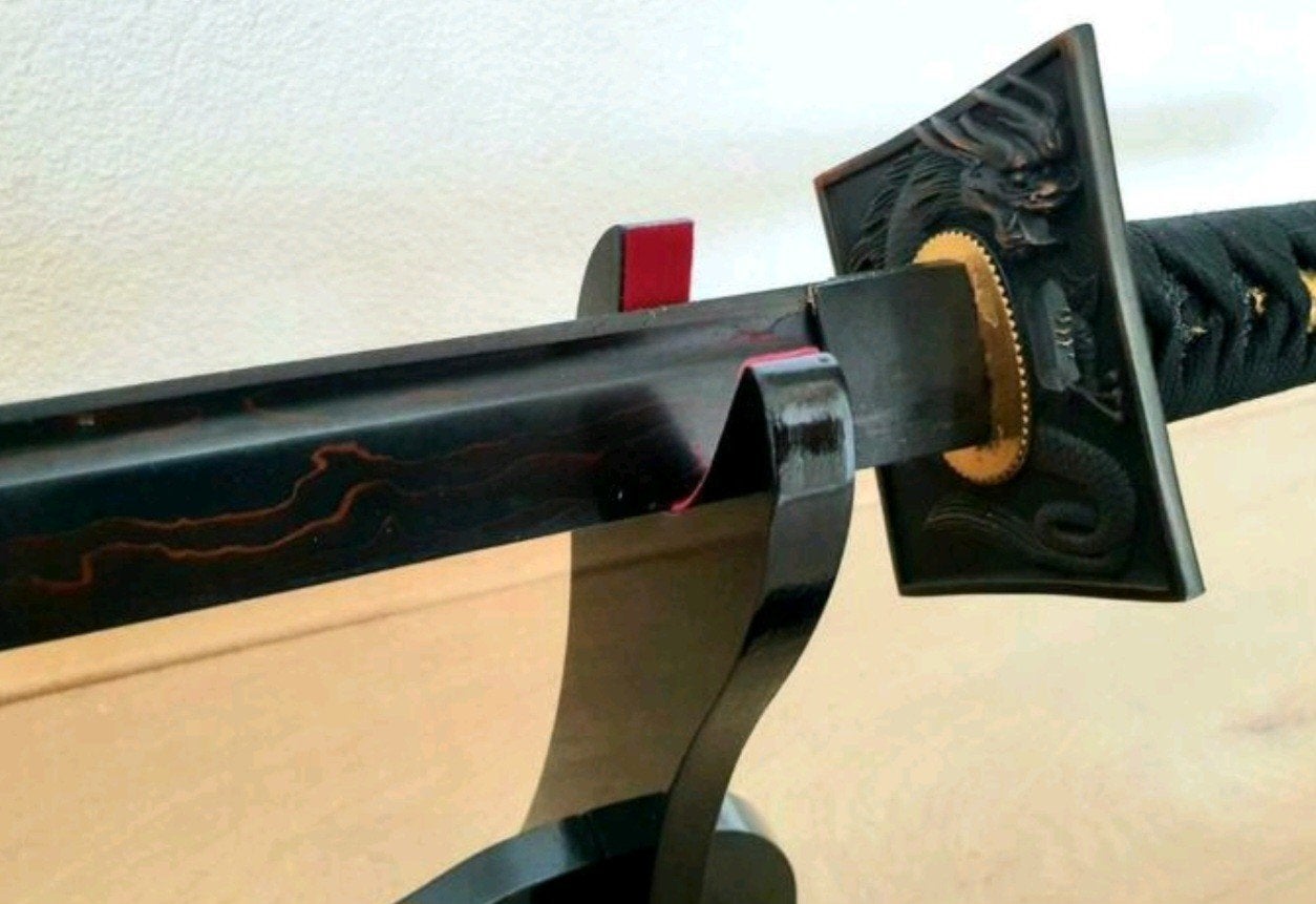 Rood zwart damast staal katana, samurai zwaard, mes, Ophalen of Verzenden, Overige soorten, Azië, Zwaard of Sabel