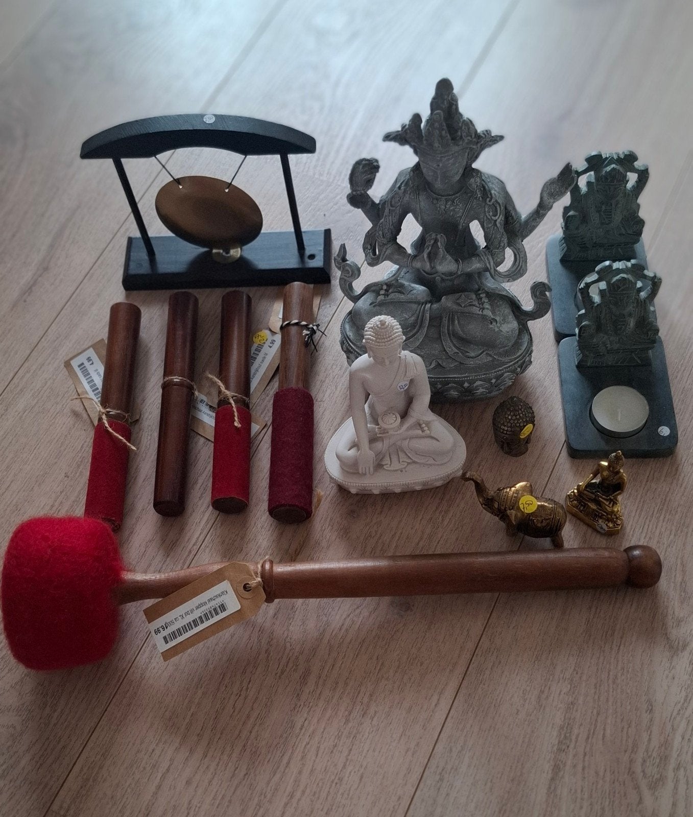 Boeddha, Ganesha en Klankschaal Kloppers Set, Ophalen, Steen/keramiek, Nieuw, Meerkleurig
