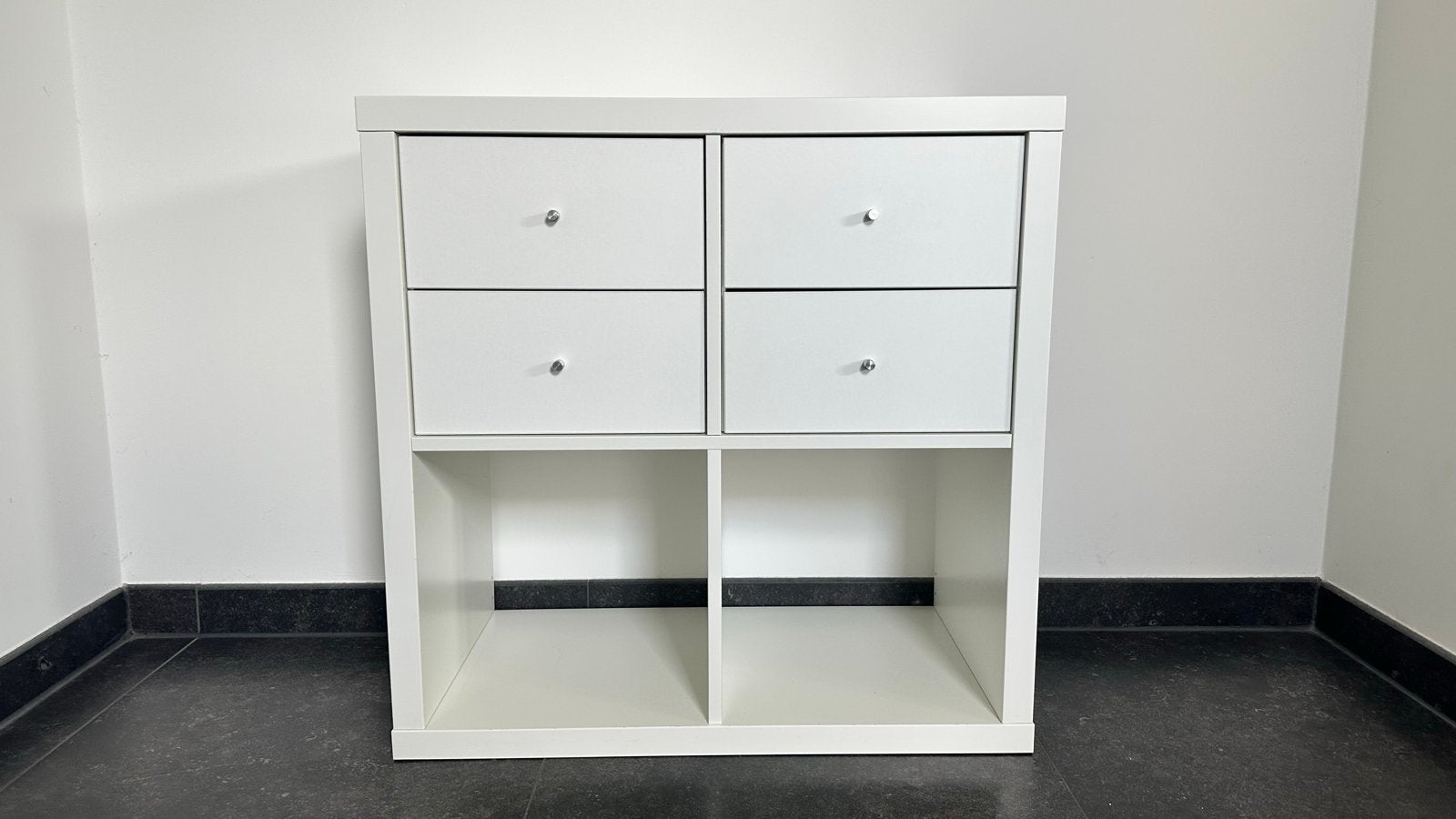 Ikea Kallax Witte kast met 4 lades en open vakken, Ophalen, Gebruikt, 100 tot 150 cm, 3 of 4 laden