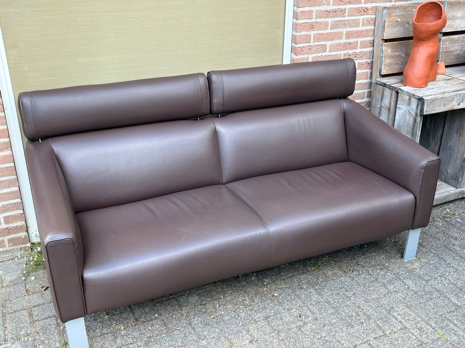 Leolux Patachou 2,5-zits bank Donkerbruin leer Nieuwstaat, Huis en Inrichting, Ophalen, Zo goed als nieuw, Rechthoekig, Leer