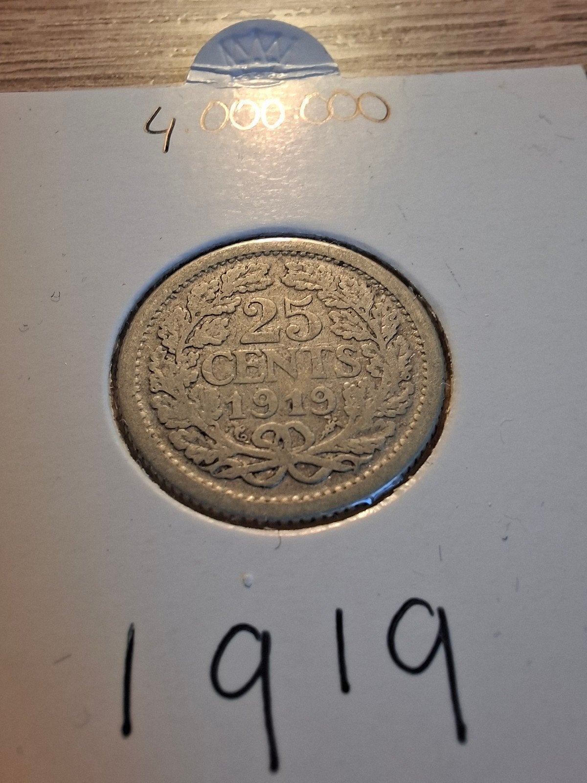Kwartje / 25 cent 1919 | Wilhelmina | Nette staat, Zilver, 25 cent, Ophalen of Verzenden, Koningin Wilhelmina
