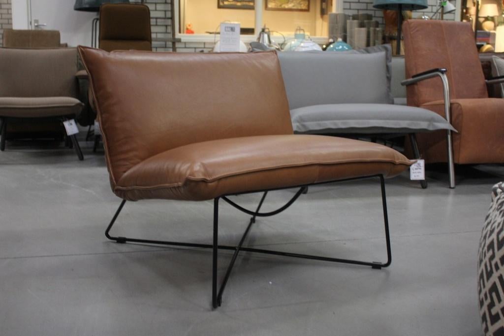 Luxe fauteuil EARL Jess design metaal leer bruin naturel