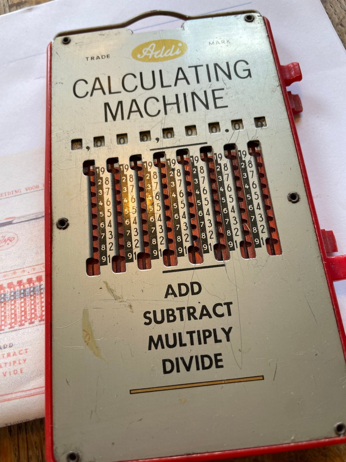 Vintage Addi Rekenmachine - Mechanische Calculator, Ophalen of Verzenden
